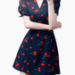 2025 Summer New French Retro V-neck Black Cherry Floral Wrap Dress R0939