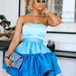Blue tube top stitching cake tutu skirt homecoming dress R3642