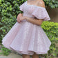 Pink Princess Dress One Shoulder Diamond Waisted Puffy Short Skirt Homecoming Dress R3516