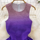 Temperament sleeveless round neck waist slimming A-line rainbow gradient chiffon elegant dress R0405