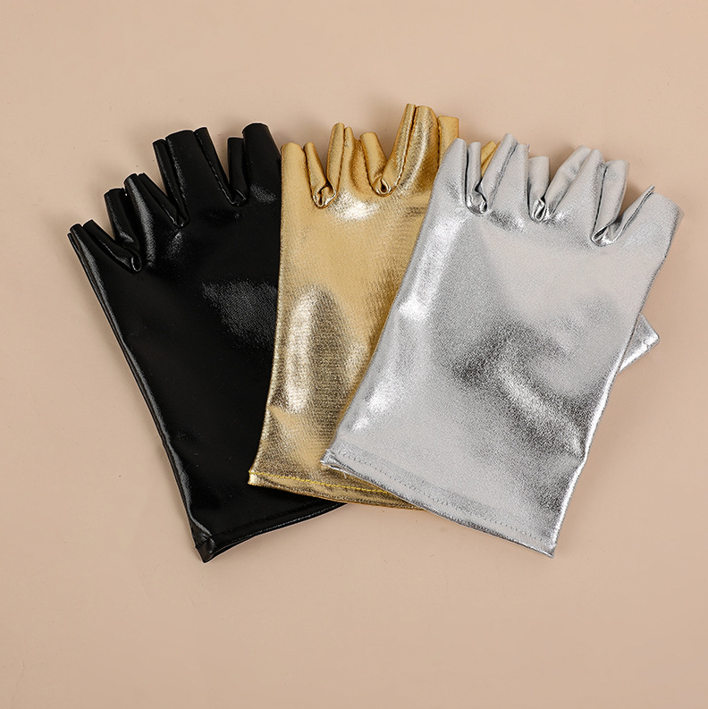 Patent leather stage performance gloves half finger men and women performance waterproof non-slip cosplay     S6265