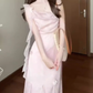 Pink small flying sleeve dress beautiful fairy dress medium length R0700