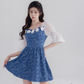 Summer new high waist skirt square neck denim dress design niche temperament sweet short skirt R4142