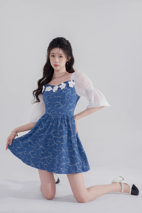 Summer new high waist skirt square neck denim dress design niche temperament sweet short skirt R4142