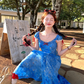 Blue tie-dye printed embroidered suspender dress summer French temperament skirt R4781