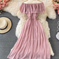 Bali resort beach slim long skirt sexy off-shoulder one-shoulder ruffled chiffon dress R0326