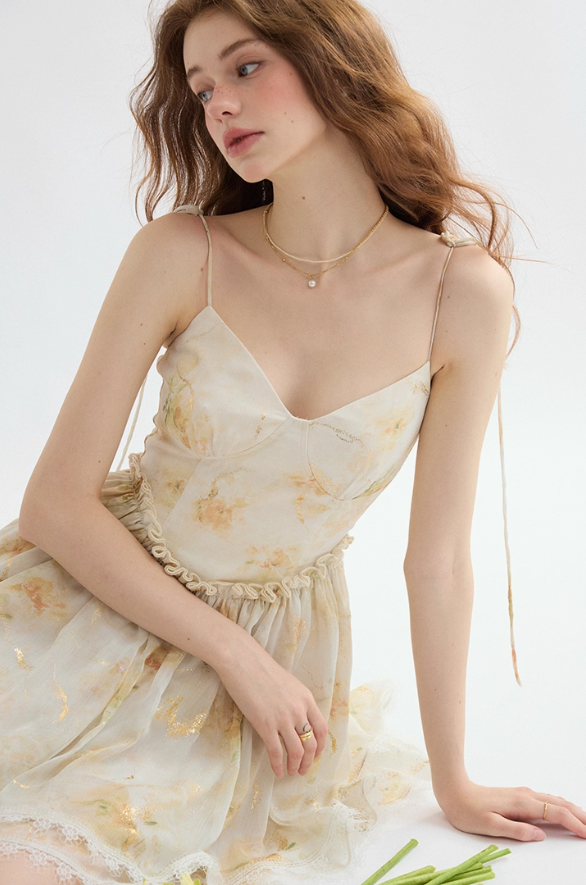 French suspender skirt floral dress seaside holiday skirt high-grade mini skirt female summer R3554