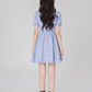 Plaid dress puff sleeves high waist short skirt new style high-end square neck A-line skirt R4496