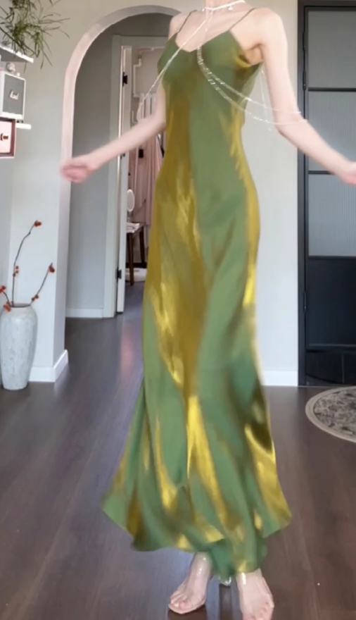 French high-end V-neck green drape dress plus size temperament banquet dress R1822