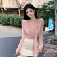 Pure desire style mesh fine flashing collar long-sleeved top 2025 hot girl hip skirt suit R1197