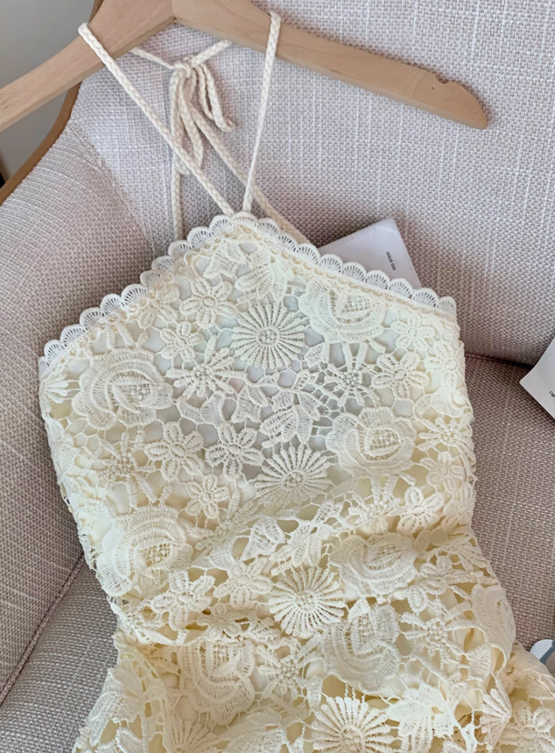 Pure desire style lace halter neck dress for women new style waist slimming sexy slim hip skirt R3995