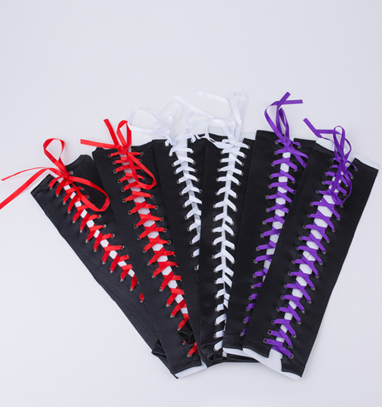 Lace-up fingerless gloves long black satin gloves elbow length suitable for wedding engagement Halloween party     S6219