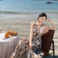 Bohemian style v-neck floral suspender dress temperament waist A-line long skirt R0592