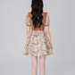 French ruffled square neck jacquard short-sleeved dress summer new high waist lantern sleeve waist short skirt R4180