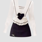 College style contrast color long sleeve waist top 2025 pure desire a-line skirt suit R1356