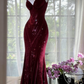 Purple sequined halter-neck fitted sexy ball gown R6526