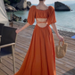 Gentle Temperament Square Neck Puff Sleeve Dress Backless Slit Long Dress R0599