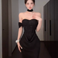 French style tube top suspender dress 2025 waist hip fishtail dress R1036