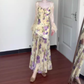 Suspender floral dress beautiful small skirt gentle temperament waist fishtail skirt R0664