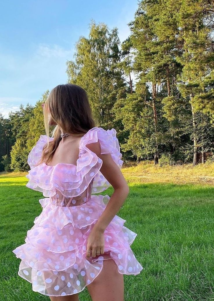 Pink Sexy Slim Waist-revealing Puffy Cake Short Skirt Homecoming Dress R3500