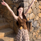 Fairy temperament outfit a complete set of halter neck small vest plaid large swing skirt two-piece suit R1705