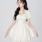 Gentle style cream yellow dress women's summer new style skirt high-end puffy short skirt R4456