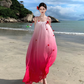 Gradient color loose suspender dress seaside holiday beach dress atmosphere long dress R1614