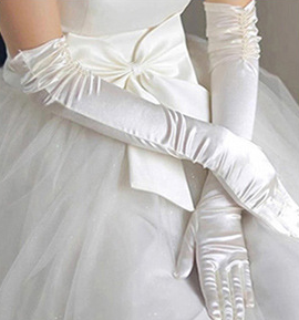 Off-white satin double row of beads wedding banquet dinner gloves     S6242