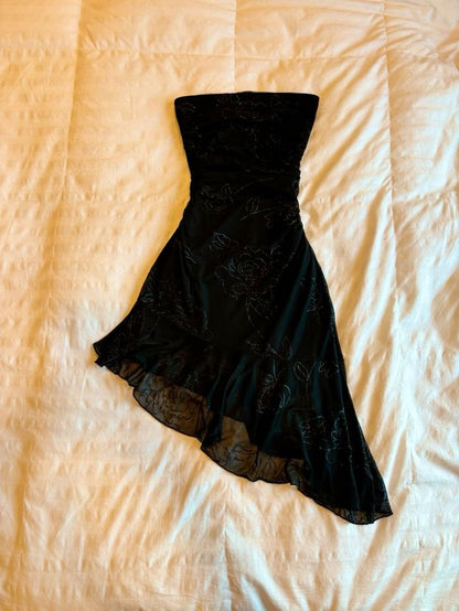 Dark retro tube top waist irregular hem short skirt homecoming dress R2613
