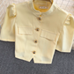 Fashion suit Stand collar single breasted puff sleeve short top two piece set high waist skirt R0327