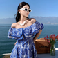French heavy embroidery hollow ruffle short skirt one shoulder holiday waist slim fishbone tube top dress R0201