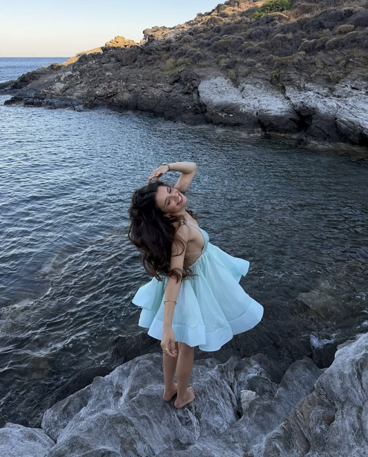 Clean Chiffon Flowy Women's Homecoming Dress Pale Blue Corset Short Prom Gown Party Dress RS2953
