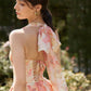 Pink floral halter neck slim waist short skirt homecoming dress R2883