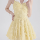 Summer pleated sleeveless dress new yellow lace sweet short skirt niche design waist skirt female R4116