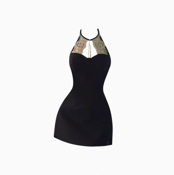 Sexy hot girl black and gold sleeveless halter dress pure desire style waist A-line short skirt R1271