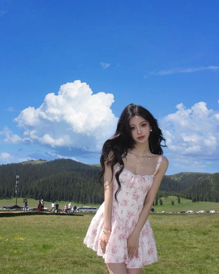 Pink floral suspenders waist A-line slim short skirt homecoming dress R3432