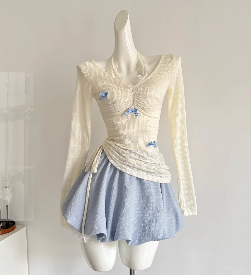 Sweet and slim halter neck fake two-piece top and skirt suit R2000