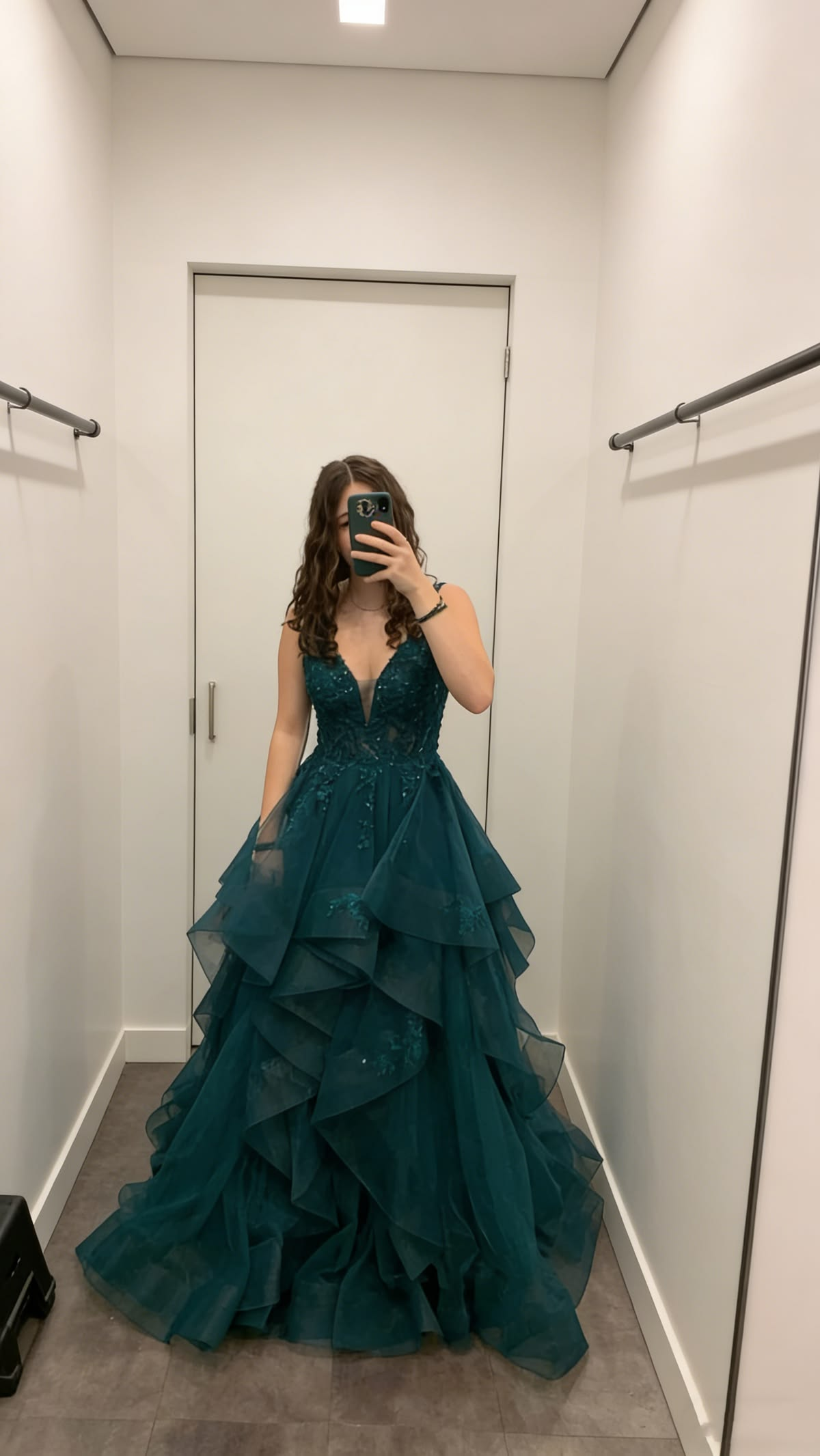 Sparkly Tulle Ruffled Puffy Prom Gown Green Women's Maxi Birthday Dress Evening Dress RS2982