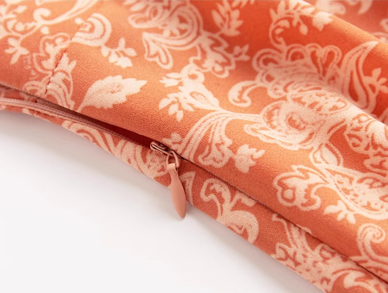 2025 Summer New Retro Cashew Printed Backless French Long Suspender Dress R0967