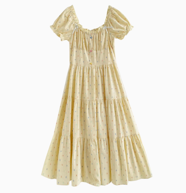 Cute sweet yellow polka dot dress summer seaside holiday long dress R1911