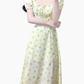 2025 Summer New French Square Neck Puff Sleeve Small Fresh Floral Long Dress R0958
