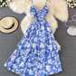 Beach dress super fairy seaside vacation long skirt V neck A line suspender dress R0342