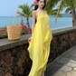 Beautiful seaside vacation dopamine loose halter dress atmosphere backless niche beach dress R1584