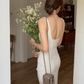 French sexy backless suspender dress slim fit high-end niche medium and long hip skirt R1449