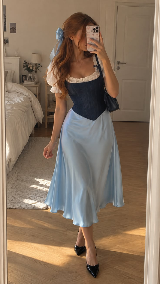 Silky Flowy Women's Prom Gown Baby Blue Corset Maxi Evening Dress Birthday Dress — Fall Outfit 2026 New RS3160