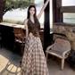 Fairy temperament outfit a complete set of halter neck small vest plaid large swing skirt two-piece suit R1705