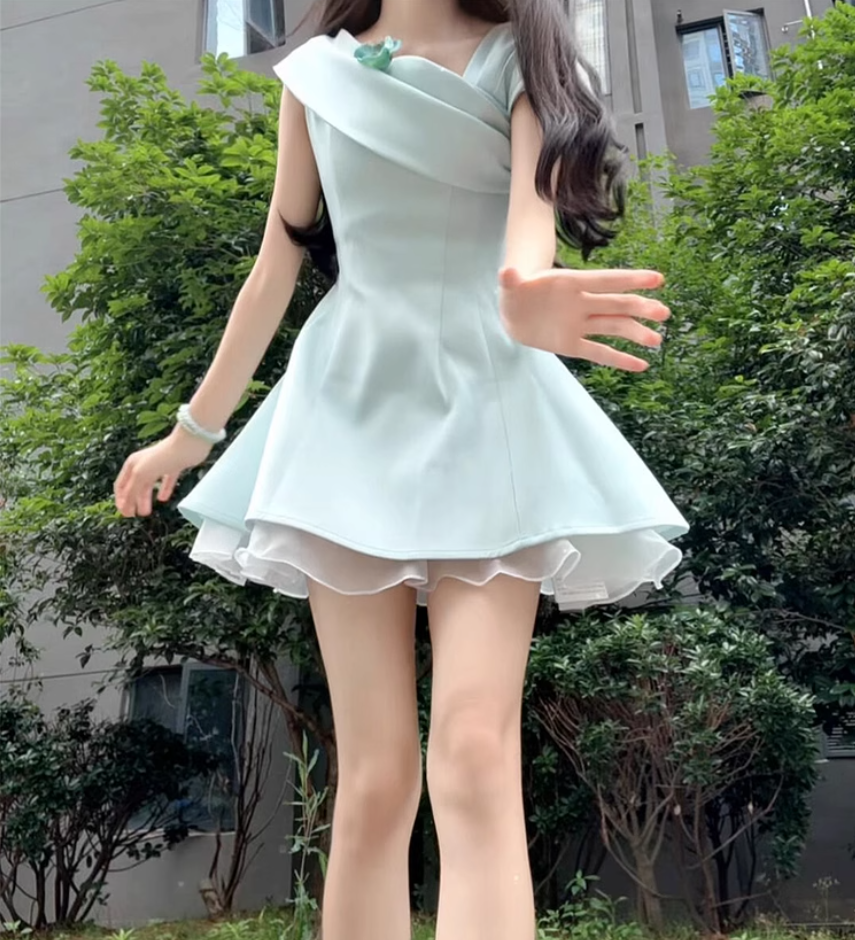 French style daughter off-shoulder dress women's summer 2025 new style puffy princess short skirt R3147