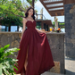 Retro temperament suspender dress beautiful waist slit long skirt R0572
