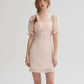 French style pink sweet dress puff sleeve square neck short skirt waist short skirt female summer R3555