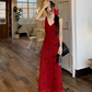 Fairy V-neck suspender dress French style slim high waist petite long skirt holiday style skirt R1758
